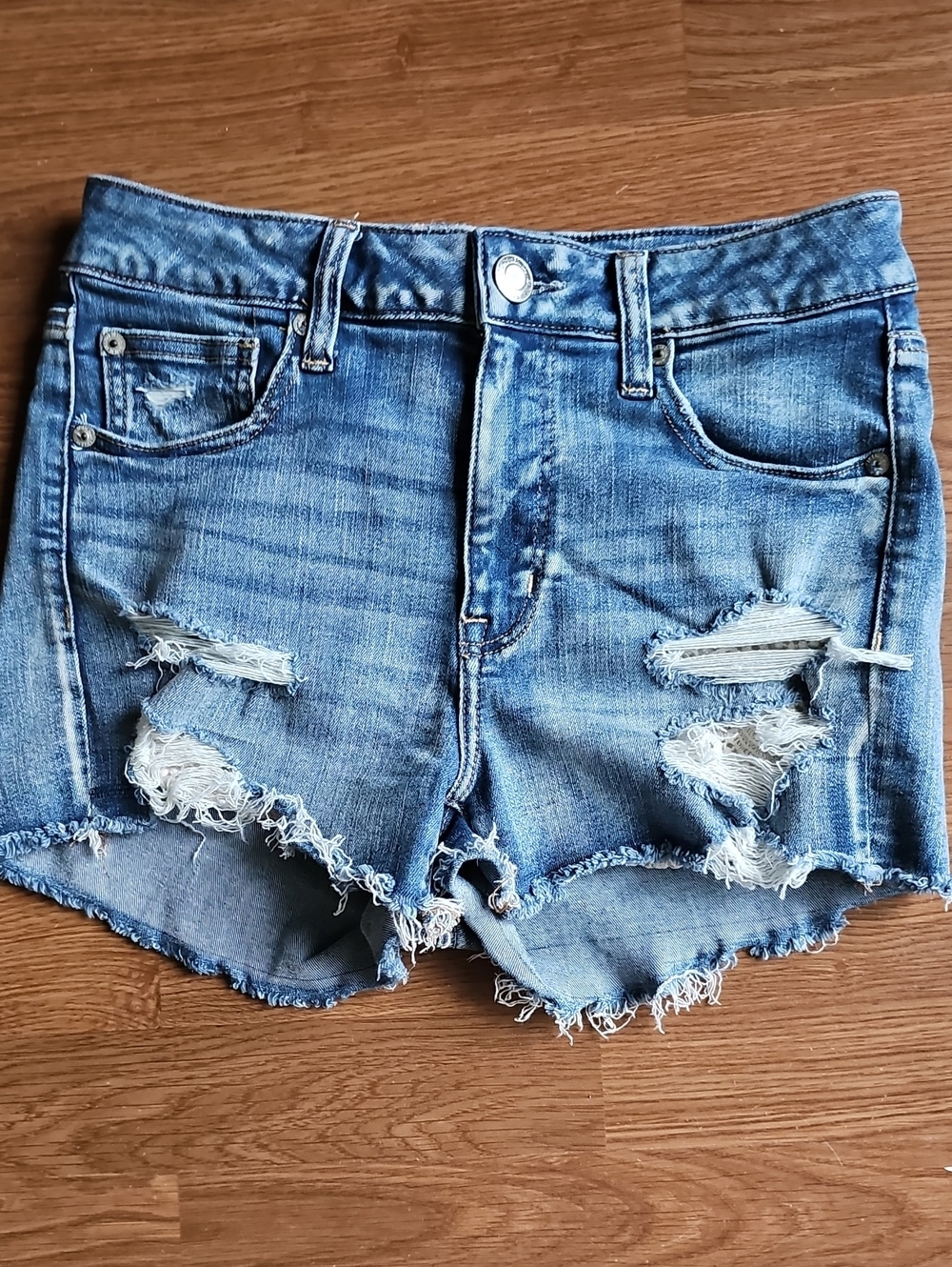 American Eagle Purposely Distressed Hi Rise Shortie Festival Jean Shorts Size 8